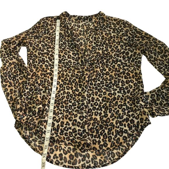 Guess Mobwife Semi Sheer Leopard Print V Neck Long Sleeve Button Front Blouse - Picture 11 of 16